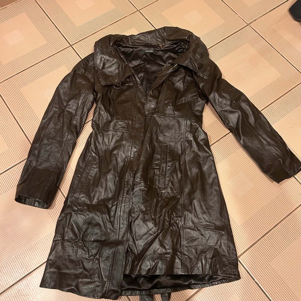 NWT Tahari chocolate Brown leather Coat jacket